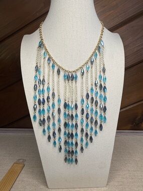 Charming Charlie Cascading Beveled Glass Bead Statement Necklace Adjustable 20"